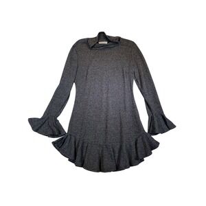Shilla Womens Mock Neck Ruffle Mini Dress Charcoal Grey Marled Bell Sleeve L